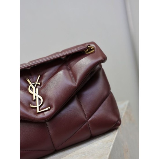 Replica Perfetta Borsa a tracolla piccola Loulou puffer YSL Saint Laurentnappa Maroon Imitazioni Fake