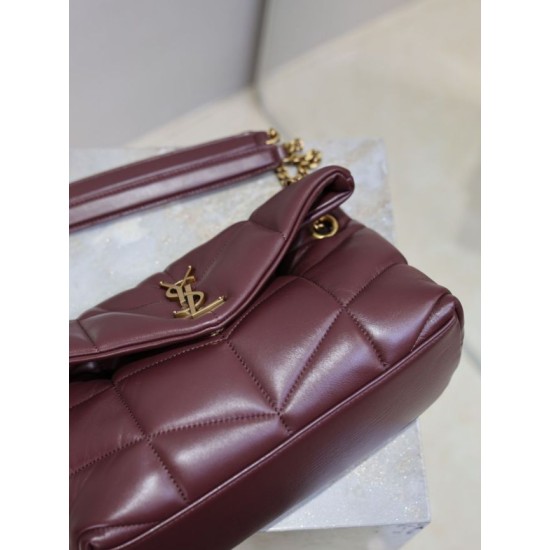 Replica Perfetta Borsa a tracolla piccola Loulou puffer YSL Saint Laurentnappa Maroon Imitazioni Fake
