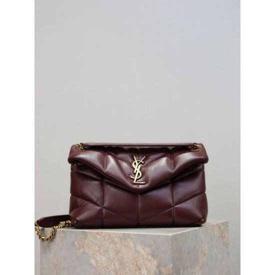 Replica Perfetta Borsa a tracolla piccola Loulou puffer YSL Saint Laurentnappa Maroon Imitazioni Fake
