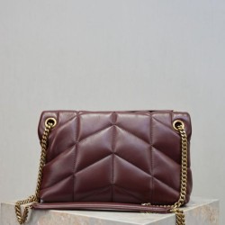 Replica Perfetta Borsa a tracolla piccola Loulou puffer YSL Saint Laurentnappa Maroon Imitazioni Fake