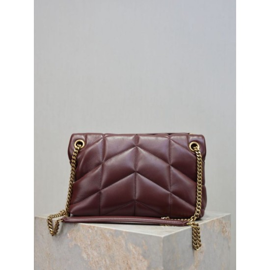 Replica Perfetta Borsa a tracolla piccola Loulou puffer YSL Saint Laurentnappa Maroon Imitazioni Fake