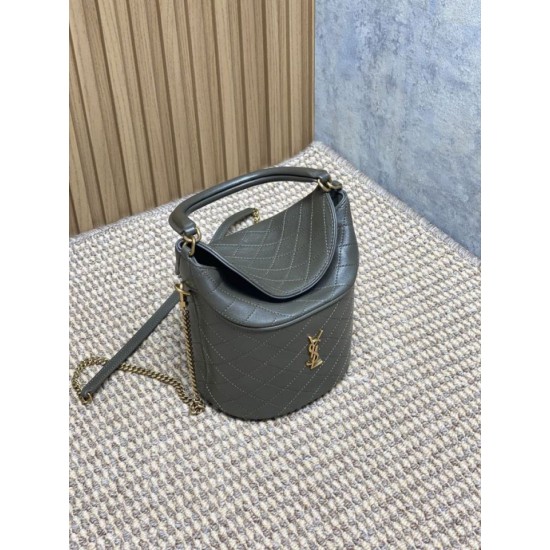 Replica Perfetta Borsa a secchiello mini Gaby YSL Saint Laurent Verde muschio Imitazioni Fake