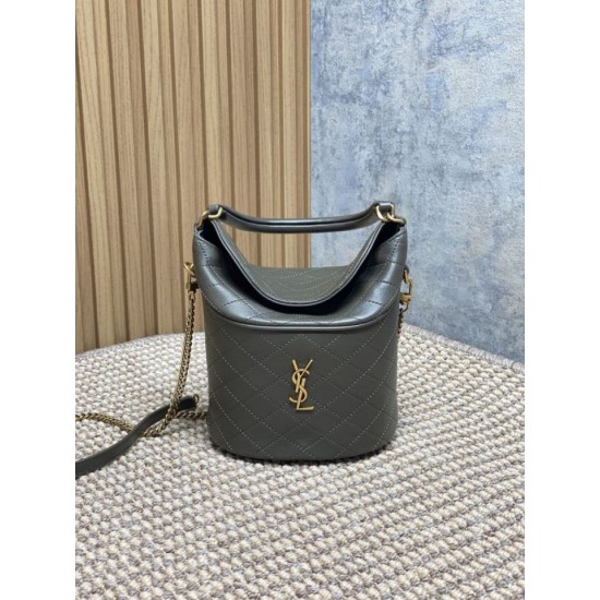 Replica Perfetta Borsa a secchiello mini Gaby YSL Saint Laurent Verde muschio Imitazioni Fake