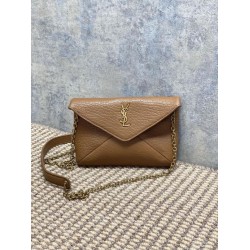 Replica Perfetta Borsa a tracolla classica Calypso Mini YSL Saint Laurent con catena Marrone Imitazioni Fake