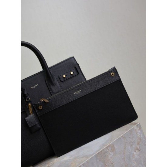 Replica Perfetta Borsa tote Sac De Jour piccola/media/grande YSL Saint Laurent nera hardware dorato Imitazioni Fake