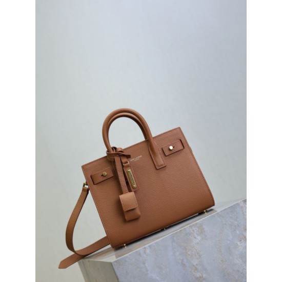 Replica Perfetta Borsa tote Sac De Jour piccola/media/grande YSL Saint Laurent Marrone Imitazioni Fake