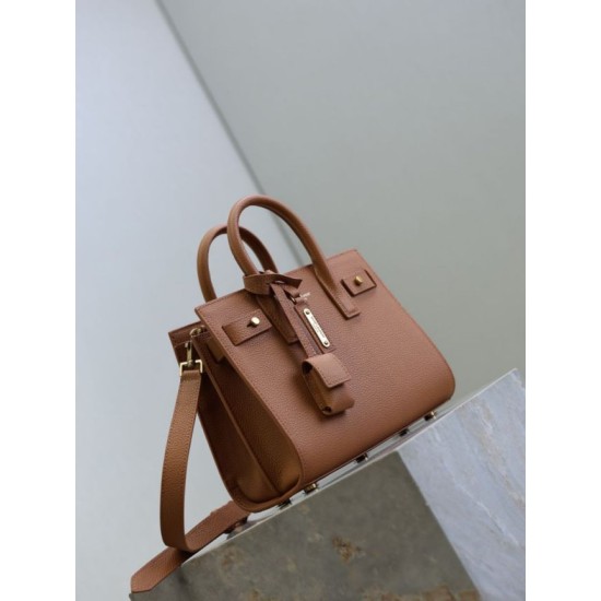 Replica Perfetta Borsa tote Sac De Jour piccola/media/grande YSL Saint Laurent Marrone Imitazioni Fake