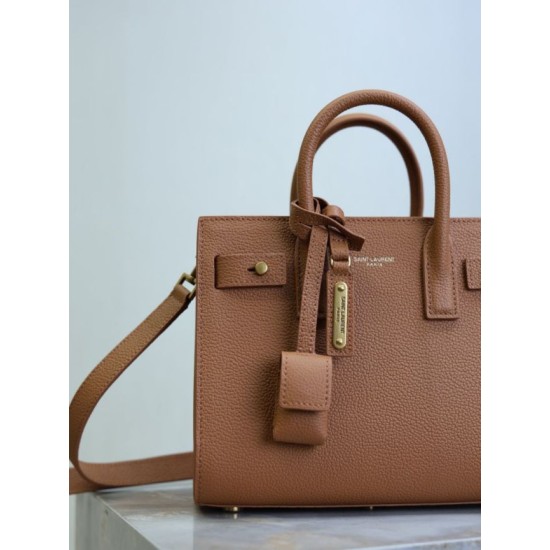 Replica Perfetta Borsa tote Sac De Jour piccola/media/grande YSL Saint Laurent Marrone Imitazioni Fake