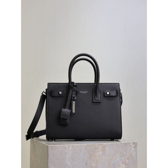 Replica Perfetta Borsa tote Sac De Jour piccola/media/grande YSL Saint Laurent nera hardware argento Imitazioni Fake