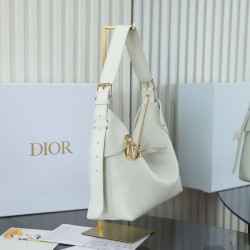 Replica Perfetta Borsa hobo Dior Voyage piccola/media piatta Macrocannage Bianco Imitazioni Fake