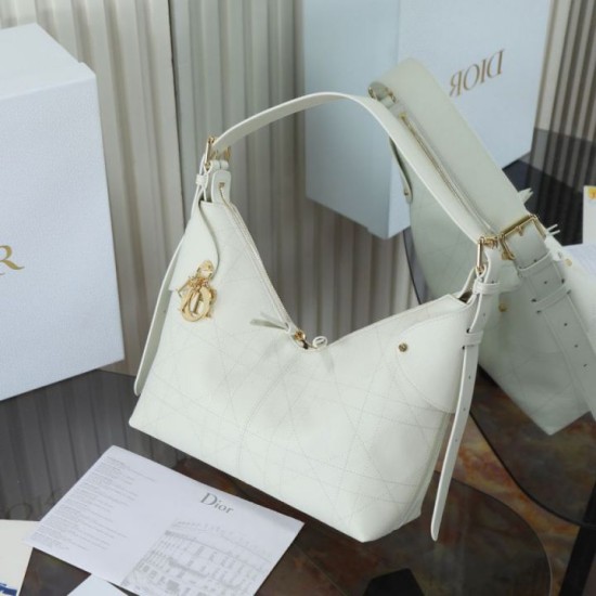 Replica Perfetta Borsa hobo Dior Voyage piccola/media piatta Macrocannage Bianco Imitazioni Fake