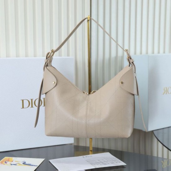 Replica Perfetta Borsa hobo Dior Voyage piccola/media piatta Macrocannage Albicocca Imitazioni Fake