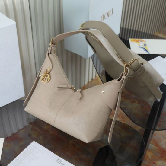 Replica Perfetta Borsa hobo Dior Voyage piccola/media piatta Macrocannage Albicocca Imitazioni Fake