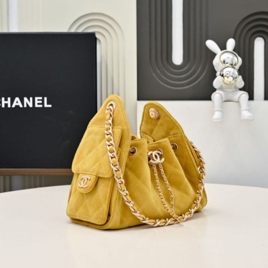 Replica Perfetta Borsa hobo piccola Chanel 25 AS5631 scamosciata giallo Imitazioni Fake