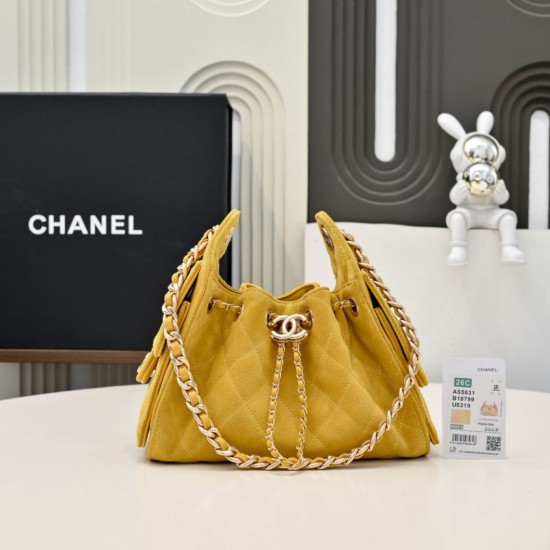 Replica Perfetta Borsa hobo piccola Chanel 25 AS5631 scamosciata giallo Imitazioni Fake