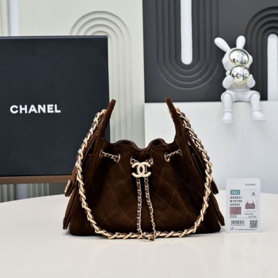 Replica Perfetta Borsa hobo piccola Chanel 25 AS5631 scamosciata Rosso scuro Imitazioni Fake