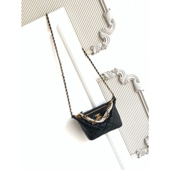 Replica Perfetta Borsa hobo Chanel piccola Pearls AS5898 pelle di vitello nera Imitazioni Fake