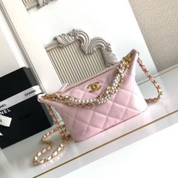 Replica Perfetta Borsa hobo Chanel piccola Pearls AS5898 pelle di vitello Rosa Imitazioni Fake