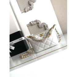Replica Perfetta Borsa hobo Chanel piccola Pearls AS5898 pelle di vitello Bianco Imitazioni Fake