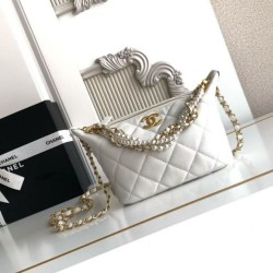 Replica Perfetta Borsa hobo Chanel piccola Pearls AS5898 pelle di vitello Bianco Imitazioni Fake