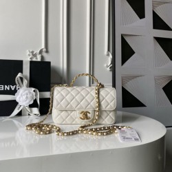 Replica Perfetta Borsa Chanel Flap 25K AS5813 AS5814 Manico con diamanti smerigliati Bianco Imitazioni Fake