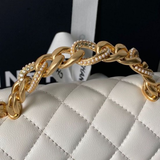 Replica Perfetta Borsa Chanel Flap 25K AS5813 AS5814 Manico con diamanti smerigliati Bianco Imitazioni Fake