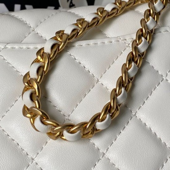 Replica Perfetta Borsa Chanel Flap 25K AS5813 AS5814 Manico con diamanti smerigliati Bianco Imitazioni Fake