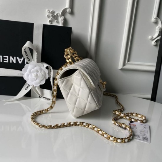 Replica Perfetta Borsa Chanel Flap 25K AS5813 AS5814 Manico con diamanti smerigliati Bianco Imitazioni Fake