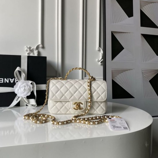Replica Perfetta Borsa Chanel Flap 25K AS5813 AS5814 Manico con diamanti smerigliati Bianco Imitazioni Fake