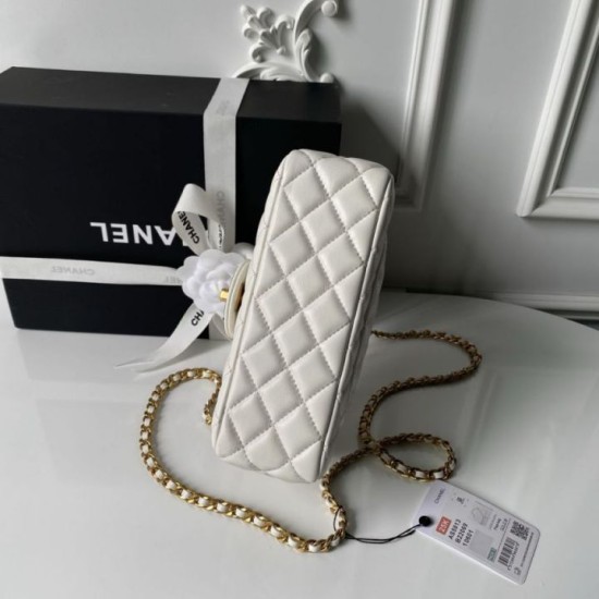 Replica Perfetta Borsa Chanel Flap 25K AS5813 AS5814 Manico con diamanti smerigliati Bianco Imitazioni Fake