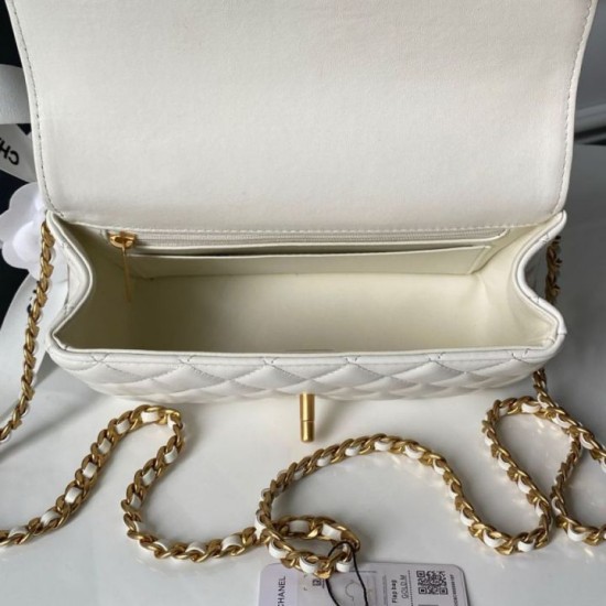 Replica Perfetta Borsa Chanel Flap 25K AS5813 AS5814 Manico con diamanti smerigliati Bianco Imitazioni Fake