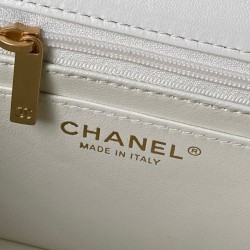 Replica Perfetta Borsa Chanel Flap 25K AS5813 AS5814 Manico con diamanti smerigliati Bianco Imitazioni Fake