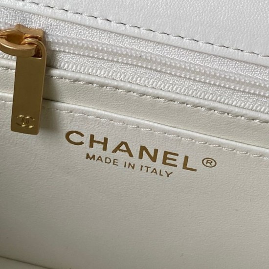 Replica Perfetta Borsa Chanel Flap 25K AS5813 AS5814 Manico con diamanti smerigliati Bianco Imitazioni Fake