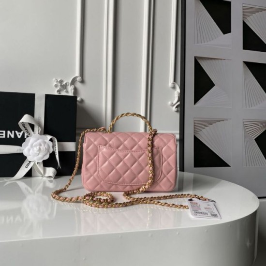 Replica Perfetta Borsa Chanel Flap 25K AS5813 AS5814 Manico con diamanti smerigliati Rosa Imitazioni Fake