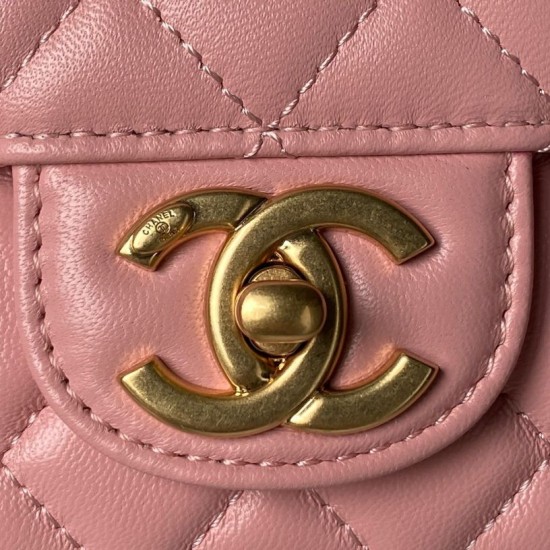 Replica Perfetta Borsa Chanel Flap 25K AS5813 AS5814 Manico con diamanti smerigliati Rosa Imitazioni Fake