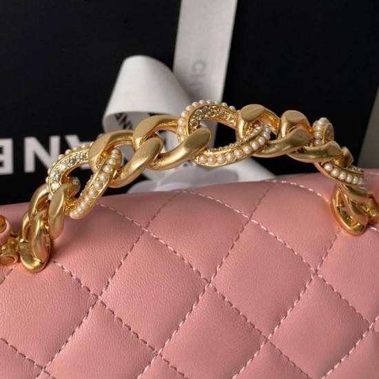 Replica Perfetta Borsa Chanel Flap 25K AS5813 AS5814 Manico con diamanti smerigliati Rosa Imitazioni Fake
