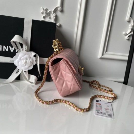 Replica Perfetta Borsa Chanel Flap 25K AS5813 AS5814 Manico con diamanti smerigliati Rosa Imitazioni Fake