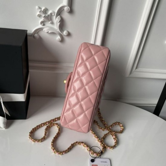 Replica Perfetta Borsa Chanel Flap 25K AS5813 AS5814 Manico con diamanti smerigliati Rosa Imitazioni Fake