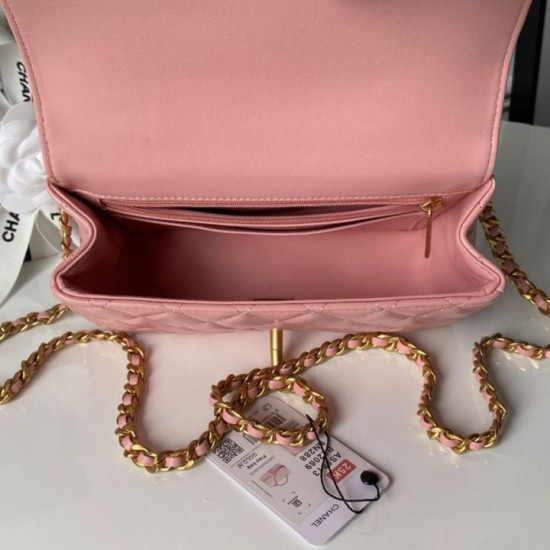Replica Perfetta Borsa Chanel Flap 25K AS5813 AS5814 Manico con diamanti smerigliati Rosa Imitazioni Fake