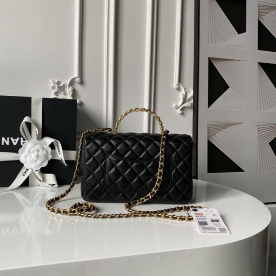 Replica Perfetta Borse Chanel Flap 25K AS5813 AS5814 Manico con diamanti smerigliati Nero Imitazioni Fake