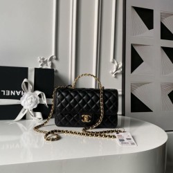 Replica Perfetta Borse Chanel Flap 25K AS5813 AS5814 Manico con diamanti smerigliati Nero Imitazioni Fake