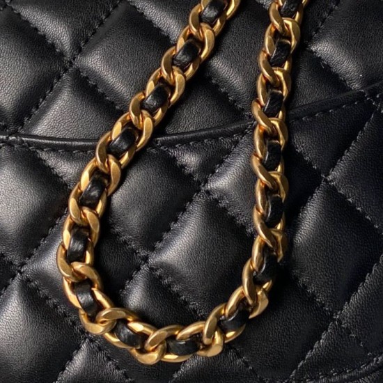 Replica Perfetta Borse Chanel Flap 25K AS5813 AS5814 Manico con diamanti smerigliati Nero Imitazioni Fake