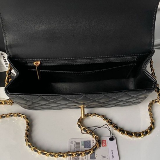 Replica Perfetta Borse Chanel Flap 25K AS5813 AS5814 Manico con diamanti smerigliati Nero Imitazioni Fake