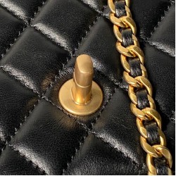 Replica Perfetta Borse Chanel Flap 25K AS5813 AS5814 Manico con diamanti smerigliati Nero Imitazioni Fake