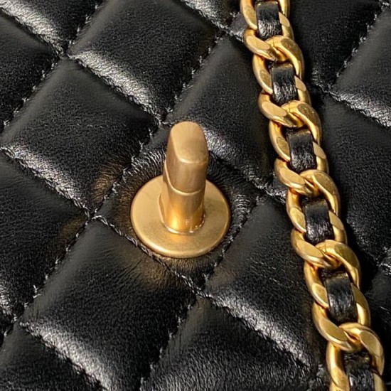 Replica Perfetta Borse Chanel Flap 25K AS5813 AS5814 Manico con diamanti smerigliati Nero Imitazioni Fake