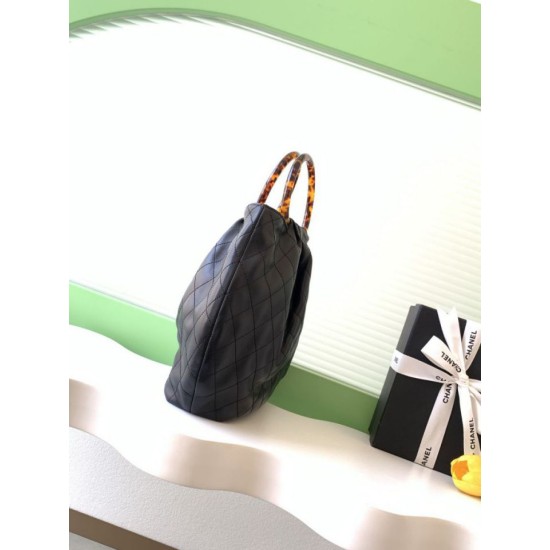 Replica Perfetta Borsa Chanel Matelasse con manico in plastica effetto legno AS6010 Nero Imitazioni Fake