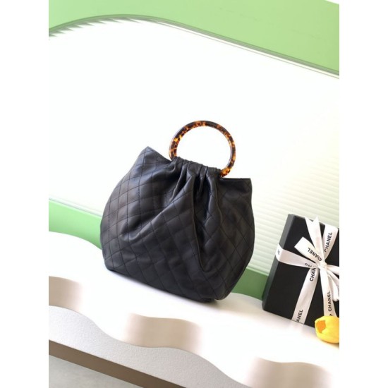Replica Perfetta Borsa Chanel Matelasse con manico in plastica effetto legno AS6010 Nero Imitazioni Fake