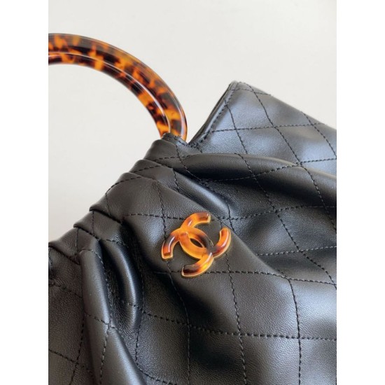 Replica Perfetta Borsa Chanel Matelasse con manico in plastica effetto legno AS6010 Nero Imitazioni Fake