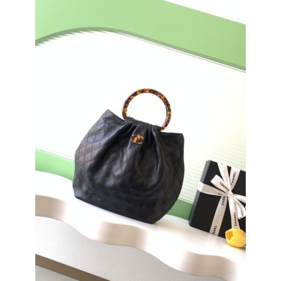 Replica Perfetta Borsa Chanel Matelasse con manico in plastica effetto legno AS6010 Nero Imitazioni Fake
