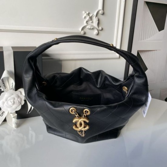 Replica Perfetta Borsa hobo Chanel con finiture metallo dorato AS5976 Nero Imitazioni Fake